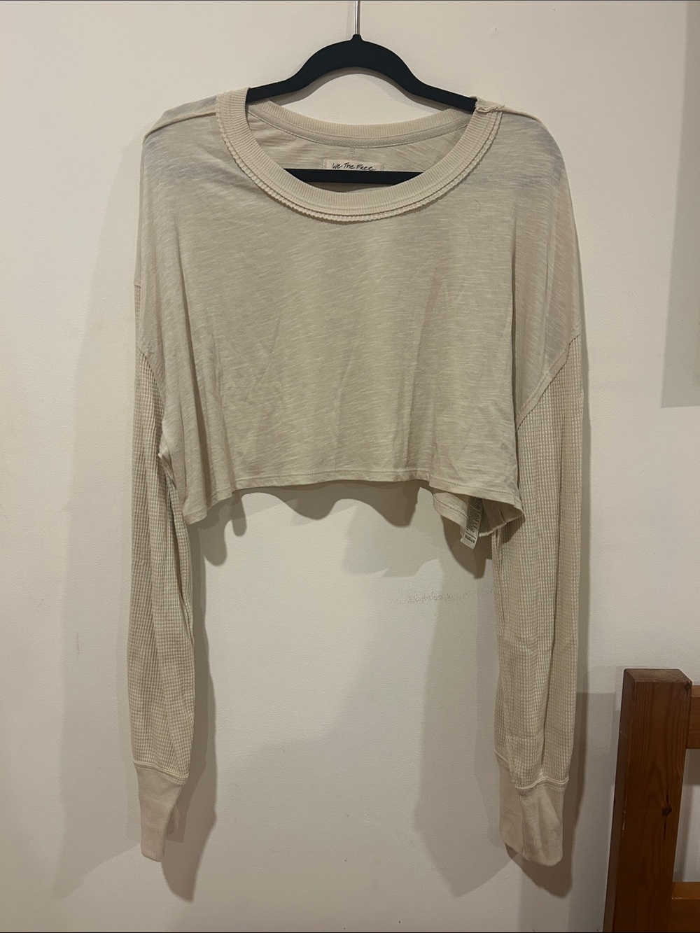 Free People Cream Cropped Long Sleeve Top